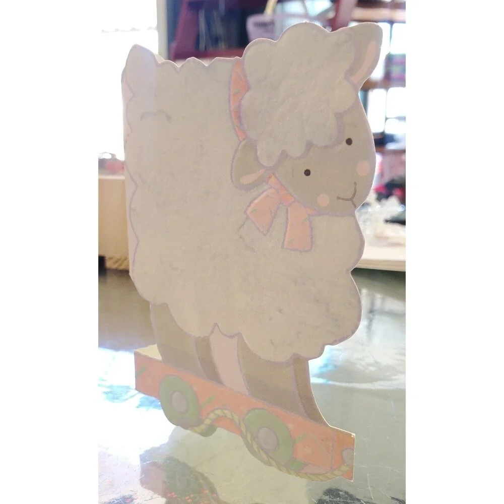 Vtg Birth Announcements Set Of 5 Lamb Pull Toy Baby Girl Hallmark Cards Unused